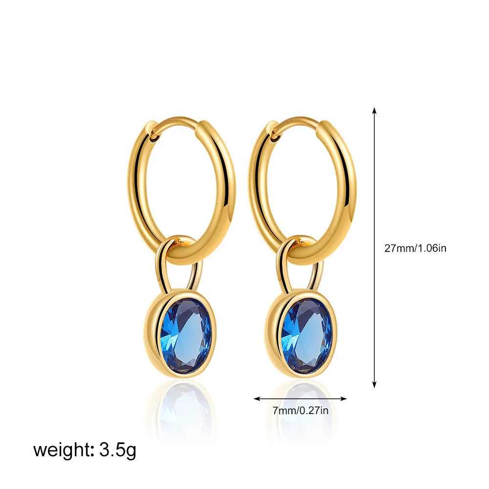 Women's retro oval zircon earrings in copper showing elliptical design