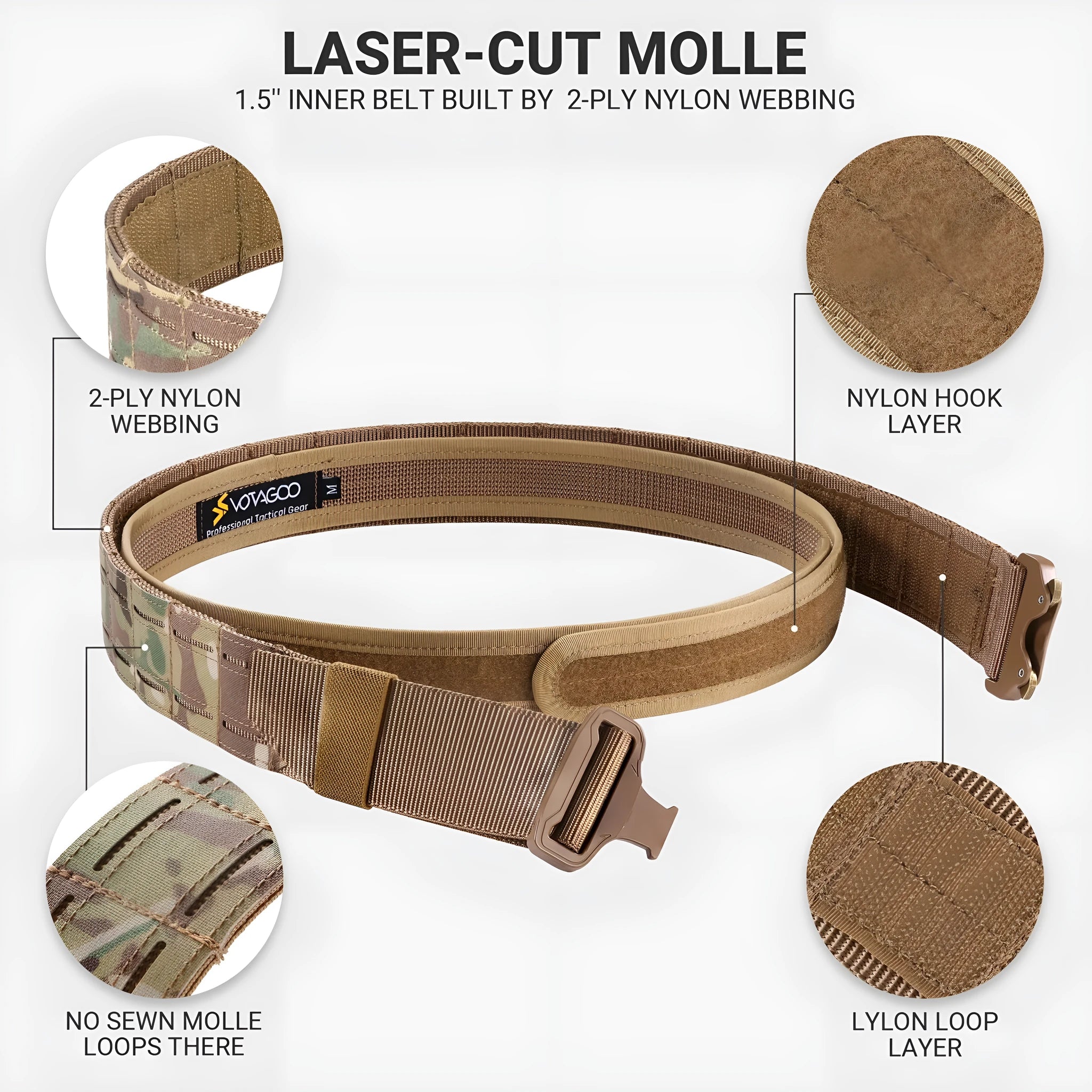 VOTAGOO 2-inch wide nylon tactical belt with alloy quick-release buckle in CP camouflage colour