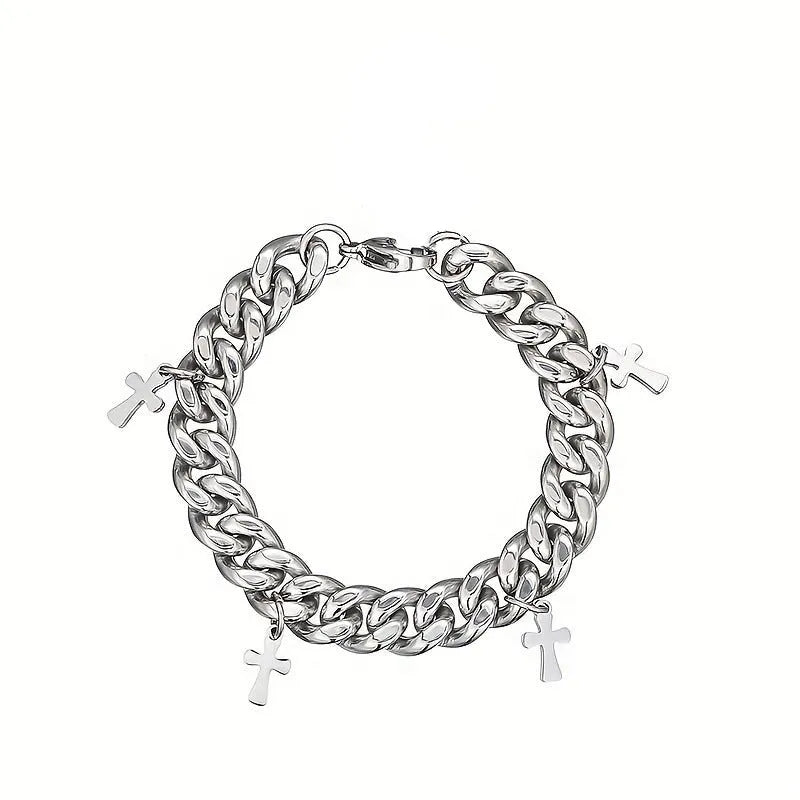 Men's titanium steel cross bracelet with geometric design and cold wind style