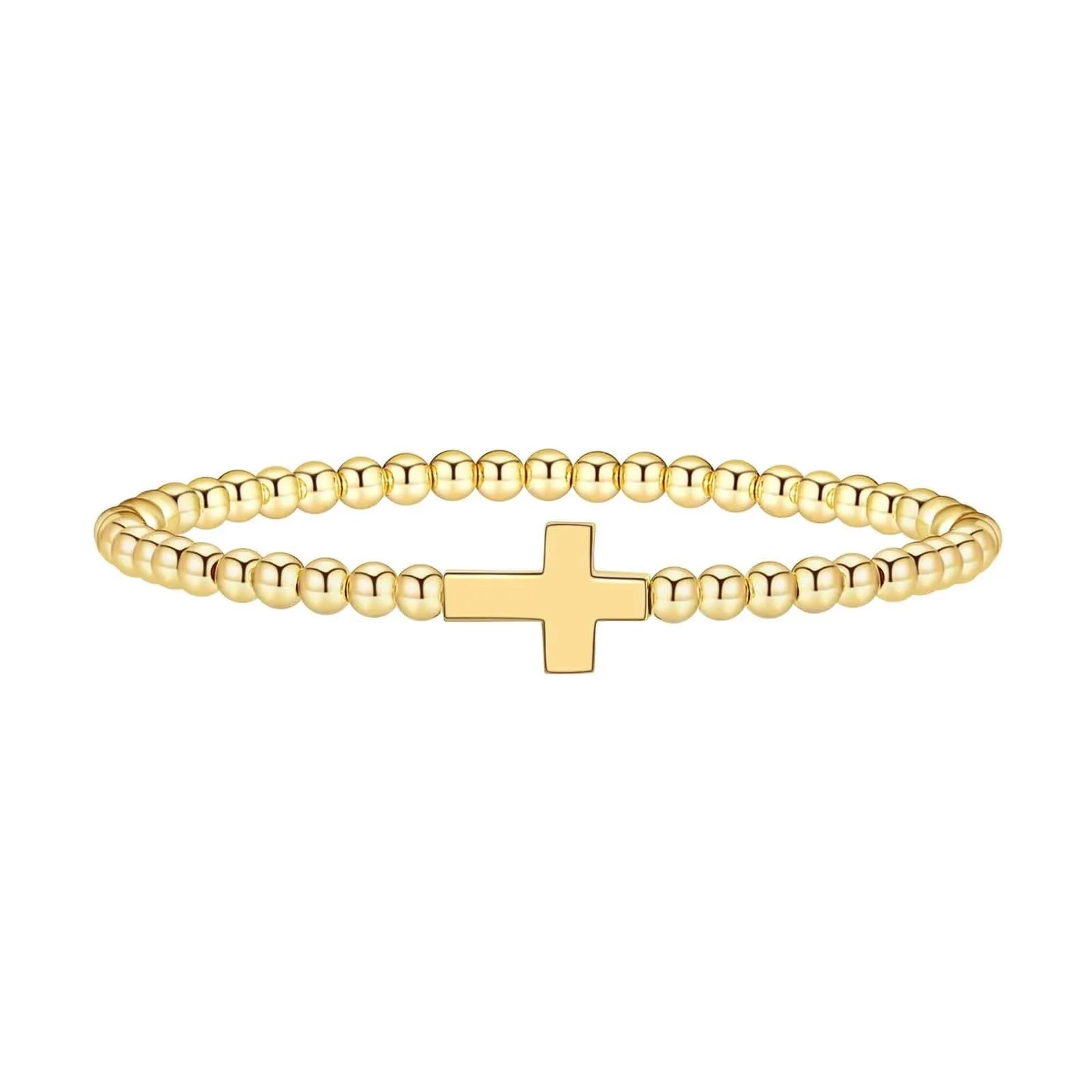 Adjustable stainless steel beaded bracelet for women in a geometric design with round beads.