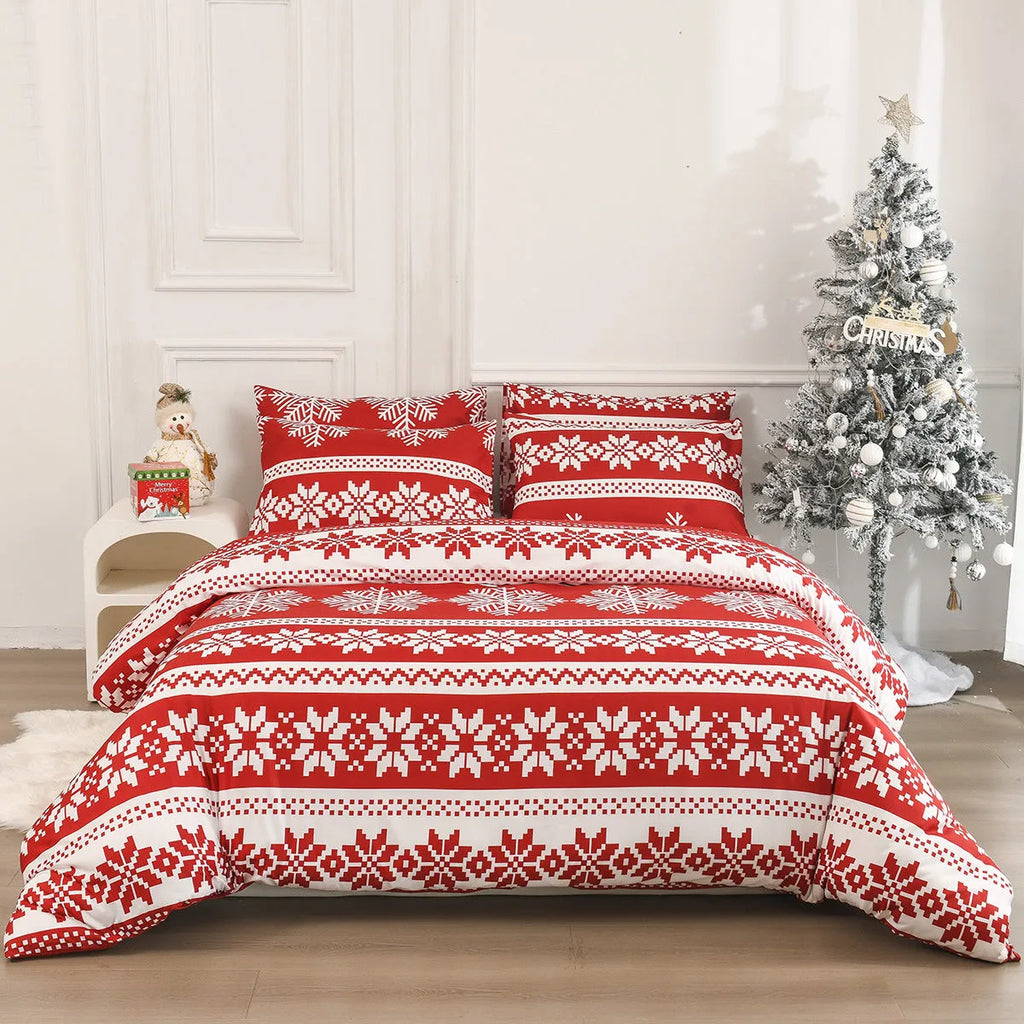Winter Sleepers red bedding three-piece set with quilt cover and pillowcases
