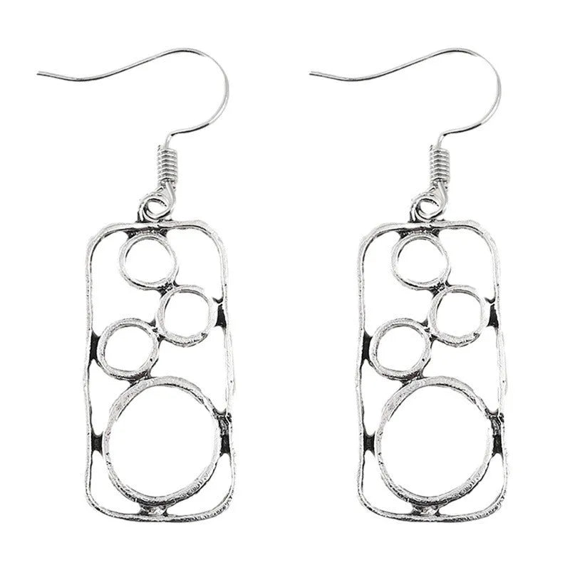 Geometric irregular square zinc alloy earrings with antique silver finish.