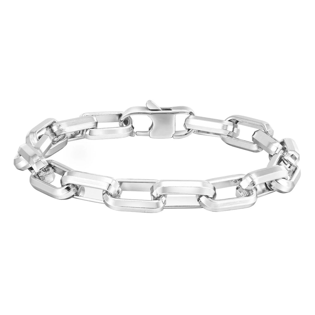 Men's titanium steel square link bracelet in electroplated black finish with geometric design