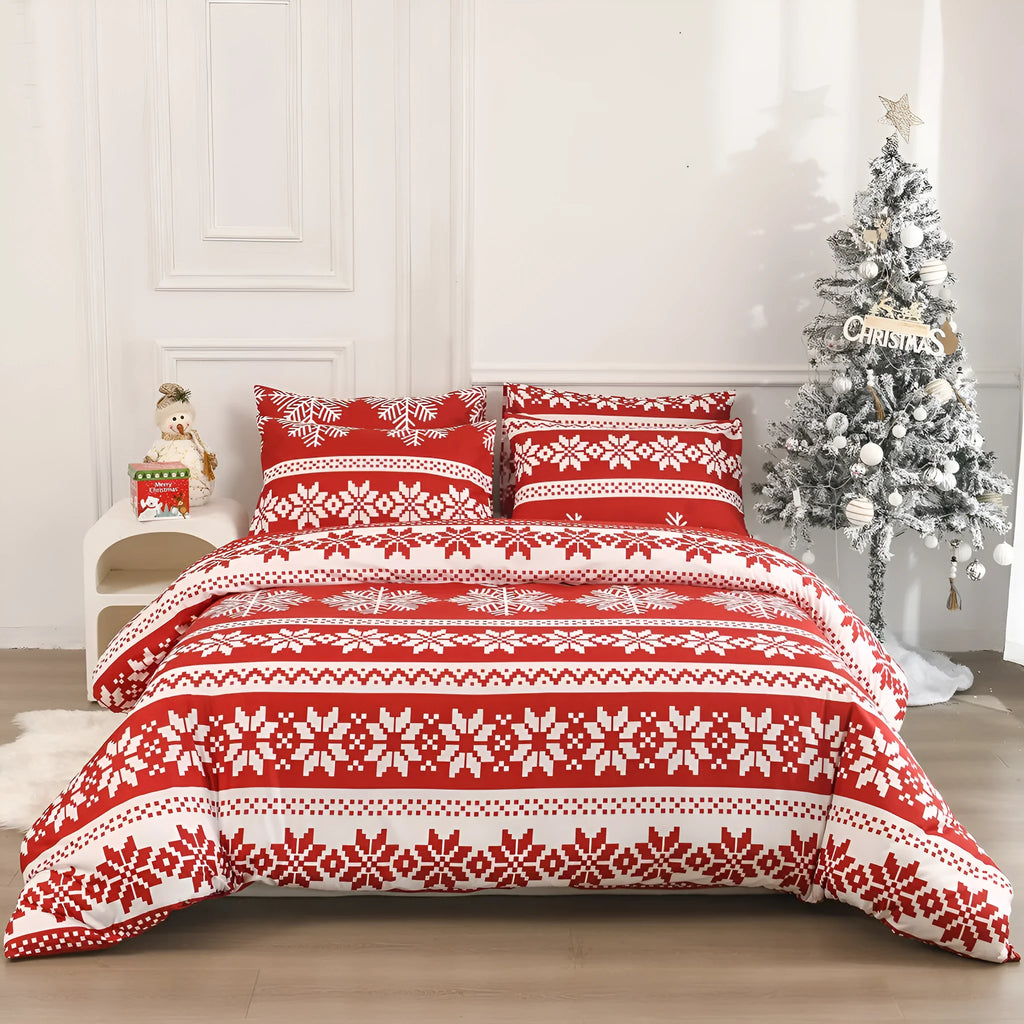 Winter Sleepers red bedding three-piece set with quilt cover and pillowcases