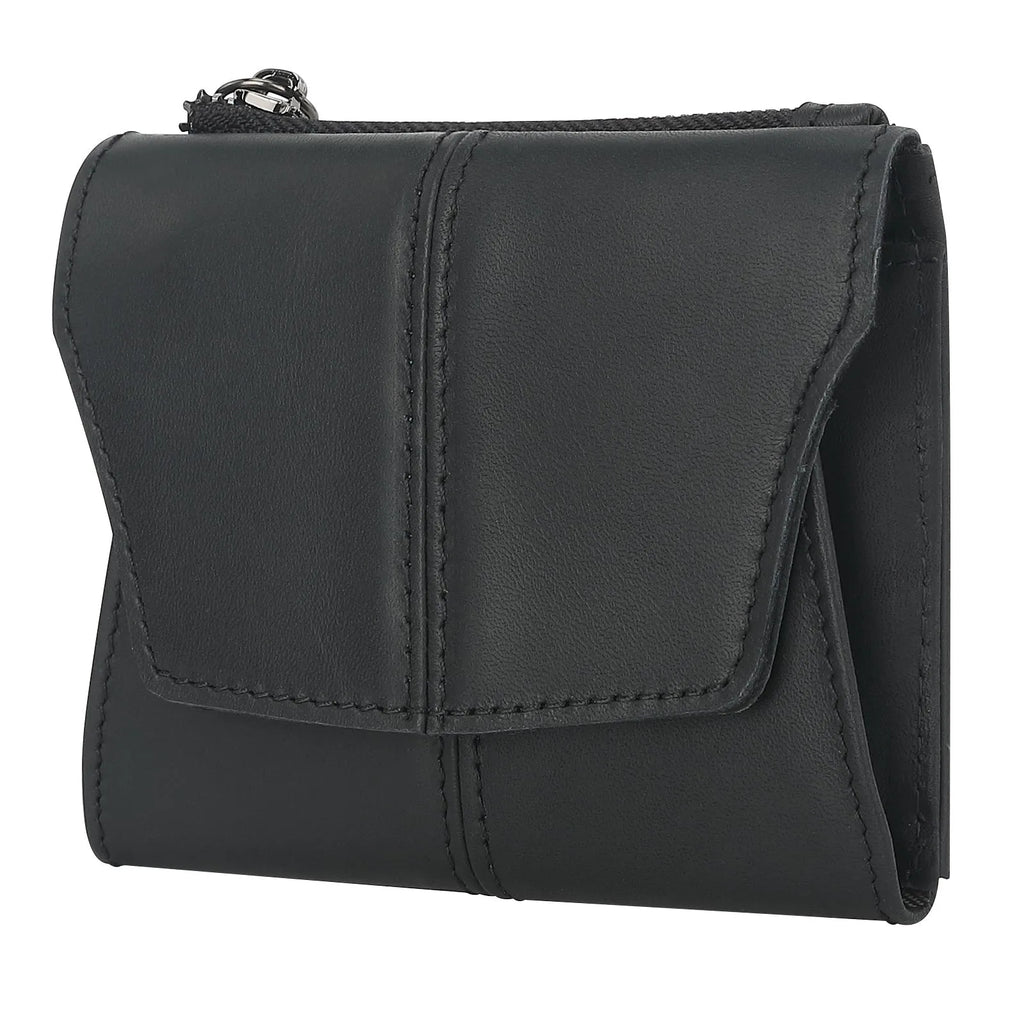Brown genuine cowhide leather coin purse with visible stitching and a metal lock closure.