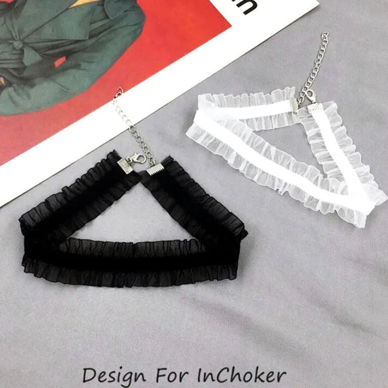 Velvet ruffled clavicle chain necklace with snake bones chain and flower pendant in three colour options