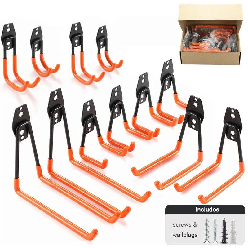 Carbon steel fixed storage hook for wire-wrap board, shown in bright orange