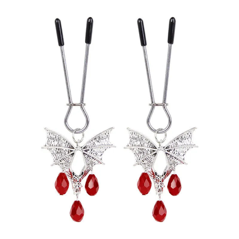 Silver bat nipple clamp adjustable clitoral clip with alloy construction