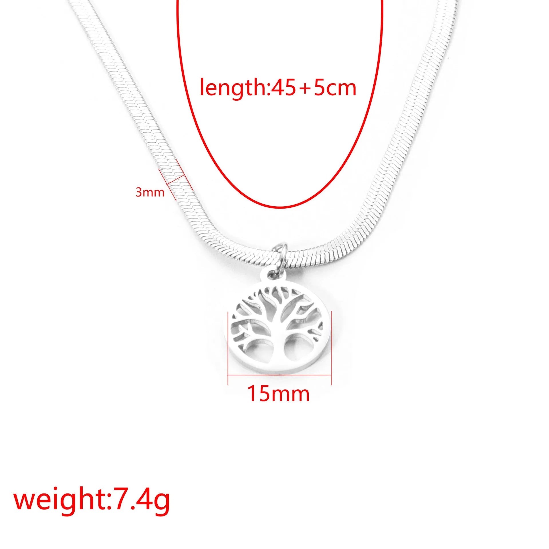 Stainless steel lucky tree pendant on snake bones chain necklace in gold colour