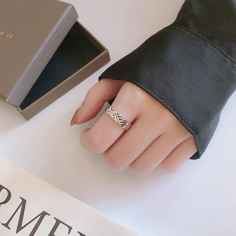 Black geometric copper ring with adjustable opening for women's jewellery