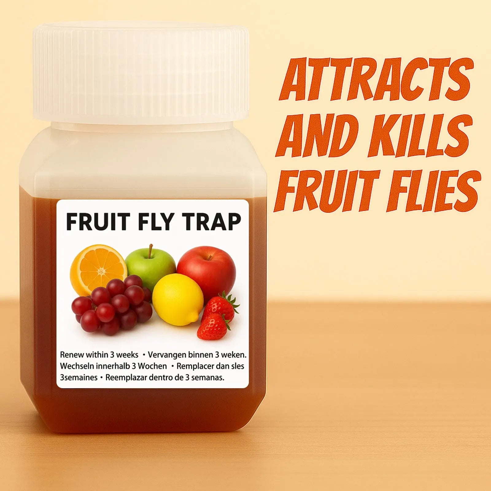 30ml bottle of SK003 fruit fly bait liquid with specification options including funnel variants