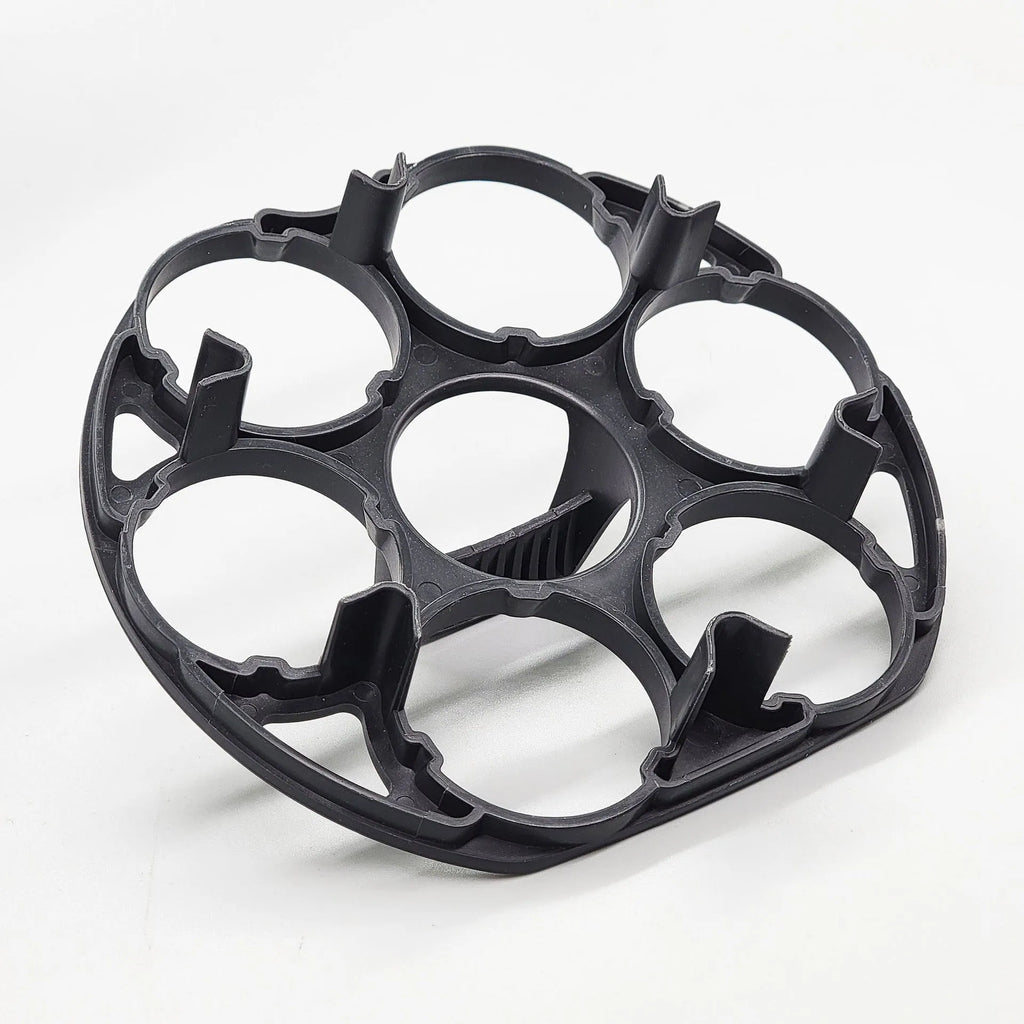 Black plastic egg holder rack with retainer basket design for kitchen organisation
