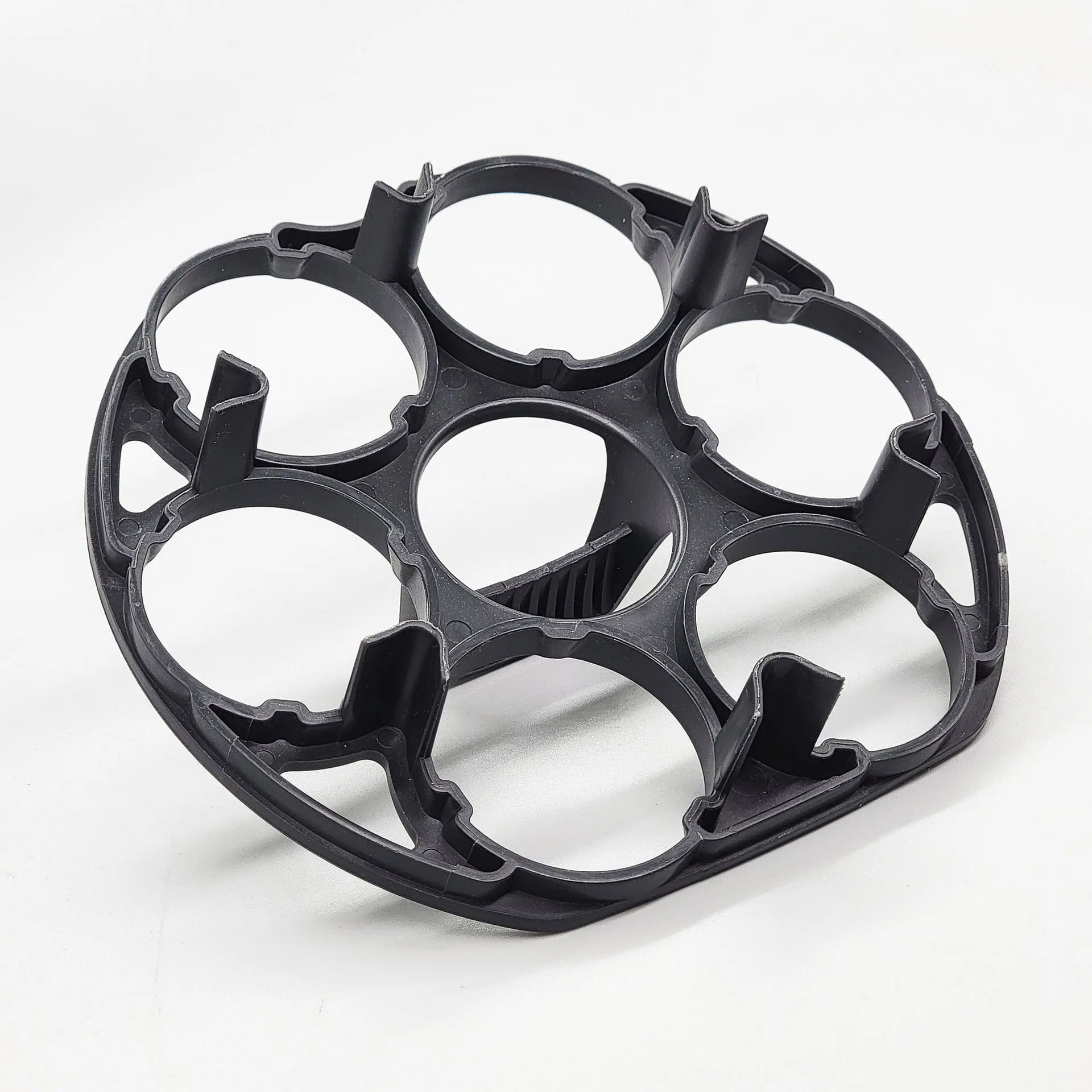 Black plastic egg holder rack with retainer basket design for kitchen organisation