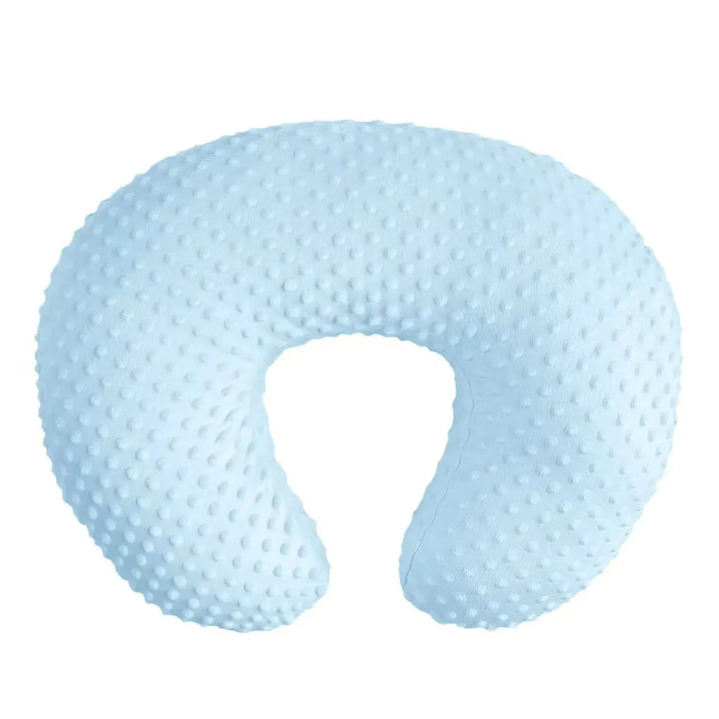 Multifunctional nursing pillow with grey, blue, pink, and yellow pillowcase covers for breastfeeding support.