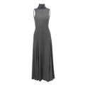 Grey slim-fit women's cotton dress with a backless design and half turtleneck neckline.