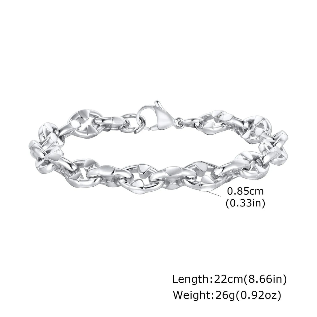 Handmade stainless steel geometric link chain bracelet in steel colour