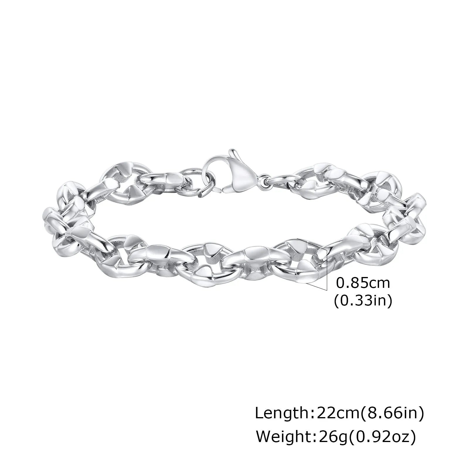 Handmade stainless steel geometric link chain bracelet in steel colour