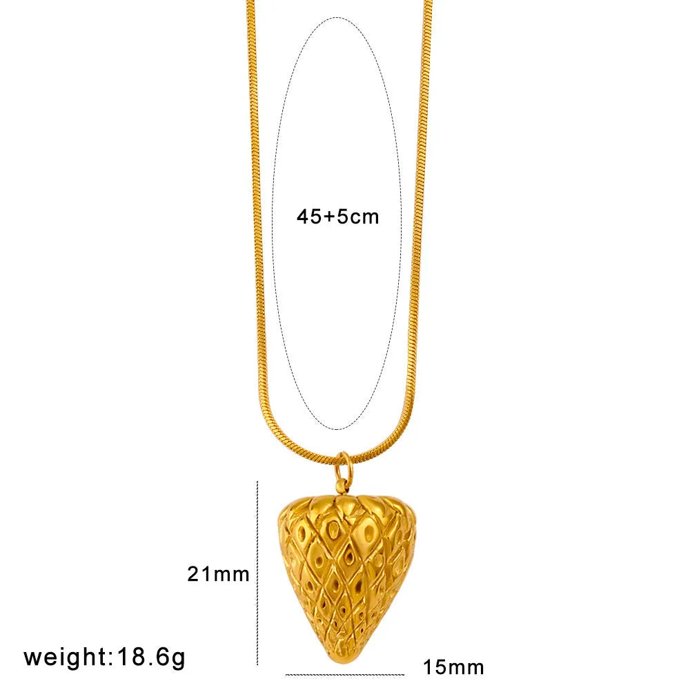 Stainless steel necklace with a colourful fruit-shaped pendant charm on a regular chain.