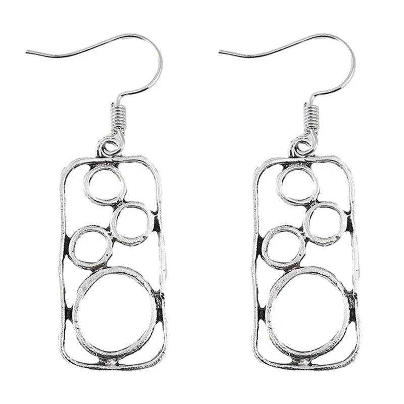 Geometric irregular square zinc alloy earrings with antique silver finish.
