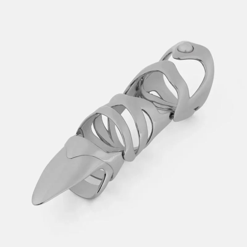 Silver punk armour fashion ring made from alloy, shown as a single finger cover.