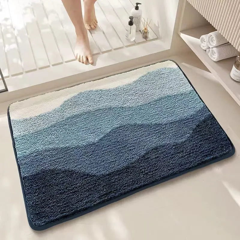 Square cashmere carpet floor mat with rainbow sky sea pattern and plastic bottom