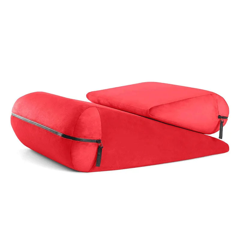 High-density sponge triangle cushion pillow in embroidered fabric, colours: red, grey, black, lake blue, peach.