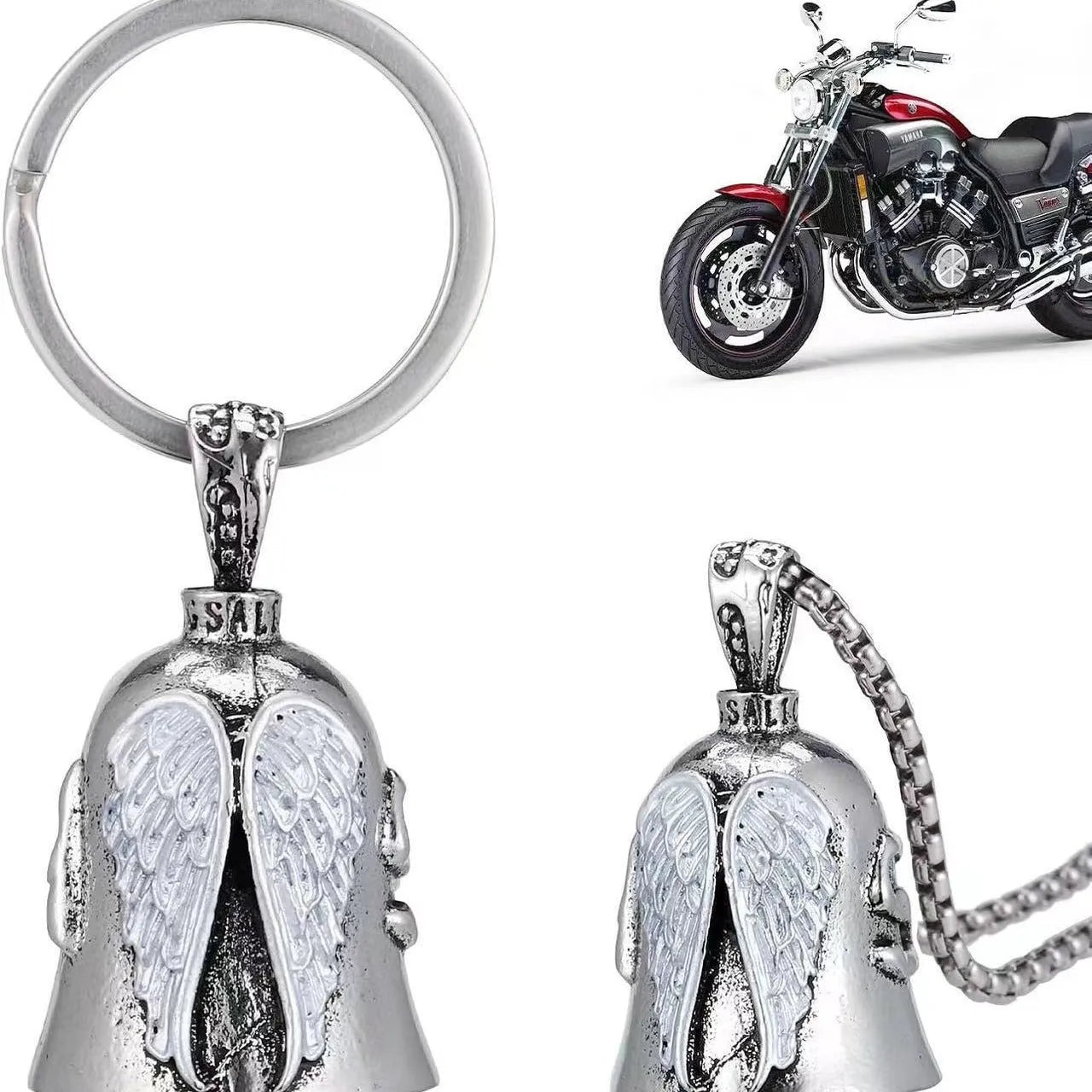 Angel wings feather necklace and keychain set in vintage silver-tone alloy jewellery