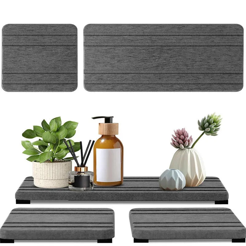 Square solid colour diatom oil bathroom countertop draining mat in three colour options