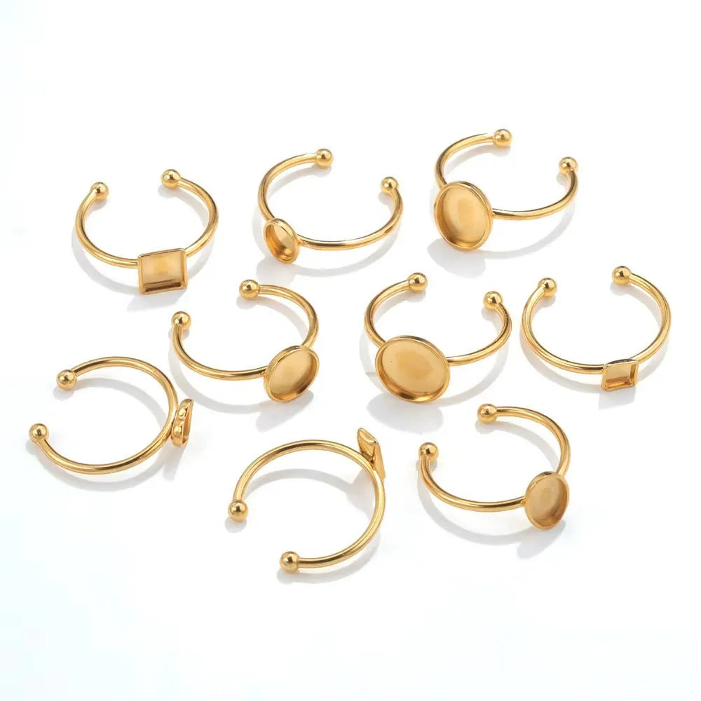 Golden electroplated stainless steel ring setting with totem pattern for DIY jewellery making