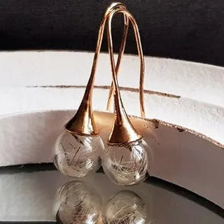Transparent crystal dandelion seed glass ball earrings on French hook in silver and bronze finishes