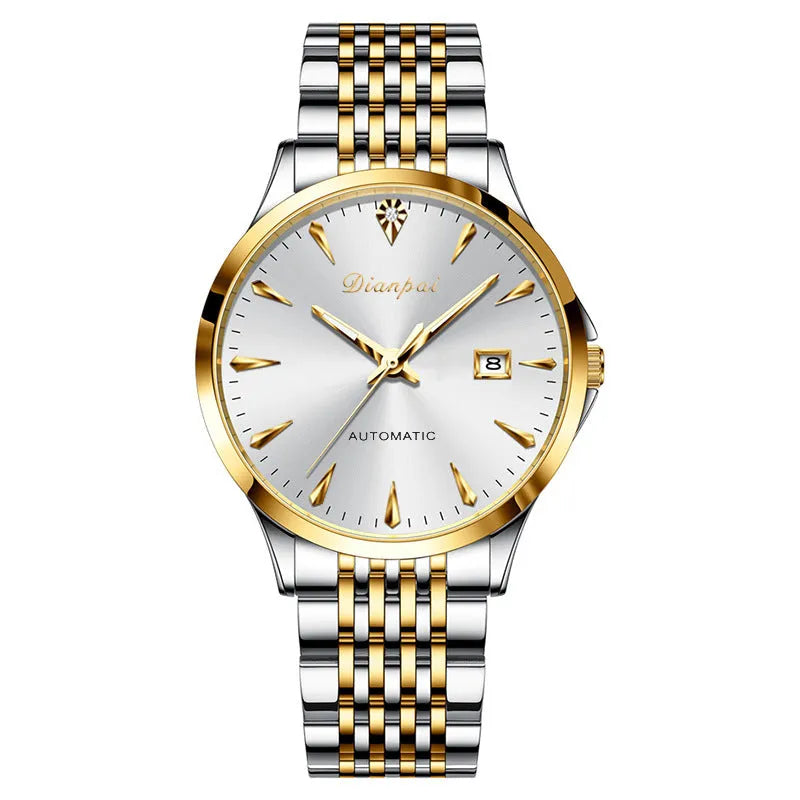 Men's stainless steel automatic watch with simple dial and mineral glass