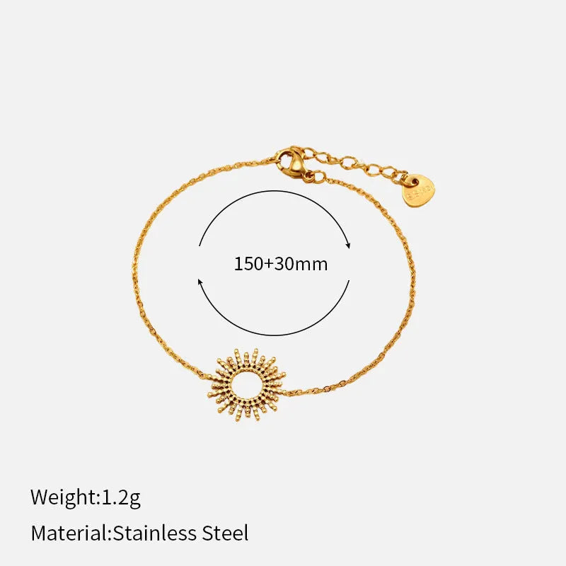 Sunflower Series 14K gold-plated jewellery set showing matching necklace and bracelet with geometric design