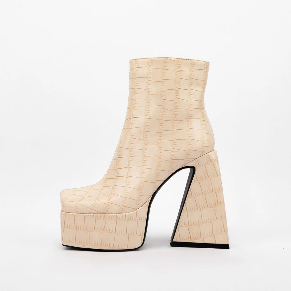 Women's solid color ankle boots with super high heel above 8cm in artificial PU material