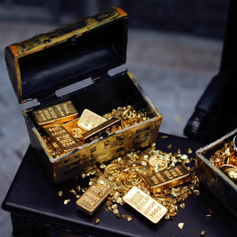 Alloy gold coin treasure box miniature accessory with gold bars and ingots for doll house displays