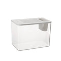 Black and white plastic betta fish tanks with lids, showing compact rectangular design.