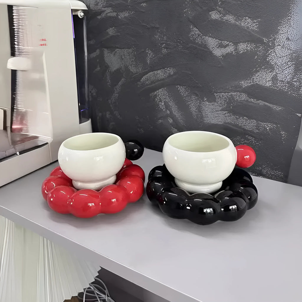 Nordic style ceramic coffee set with dish and cup in solid colour options