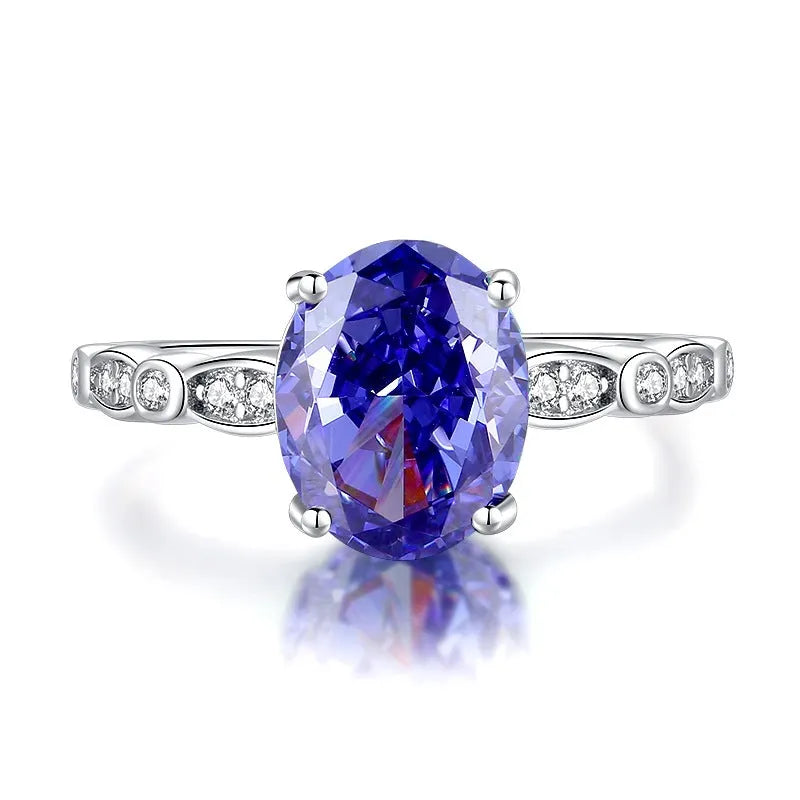 Heart-shaped 925 sterling silver ring with a colour zircon stone in a diamond ice flower cut.