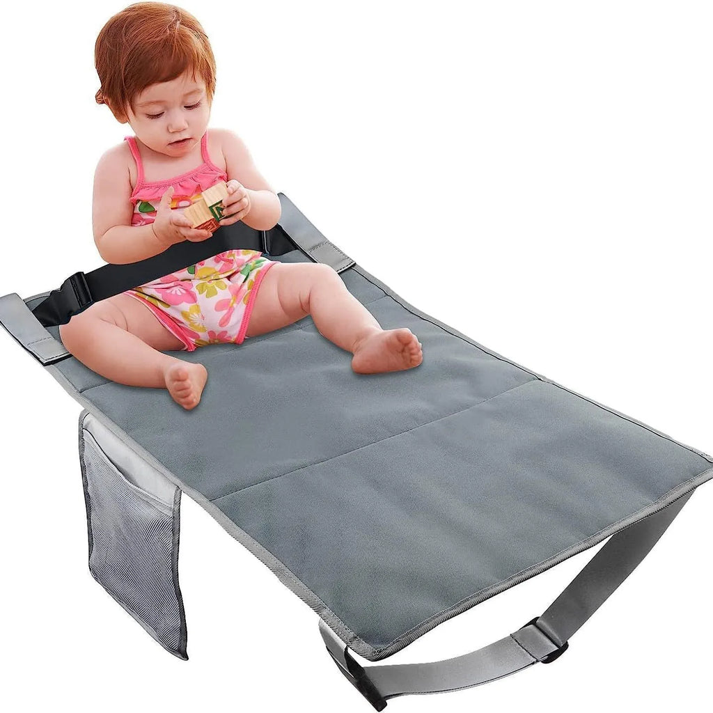 Portable children's aircraft pedal seat extender with optional drawstring pocket in nylon fabric