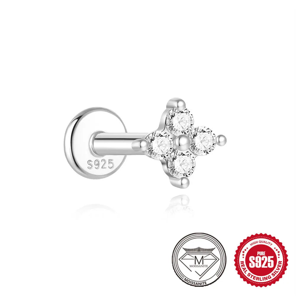 S925 sterling silver petal diamond stud earrings in platinum colour geometric debris style
