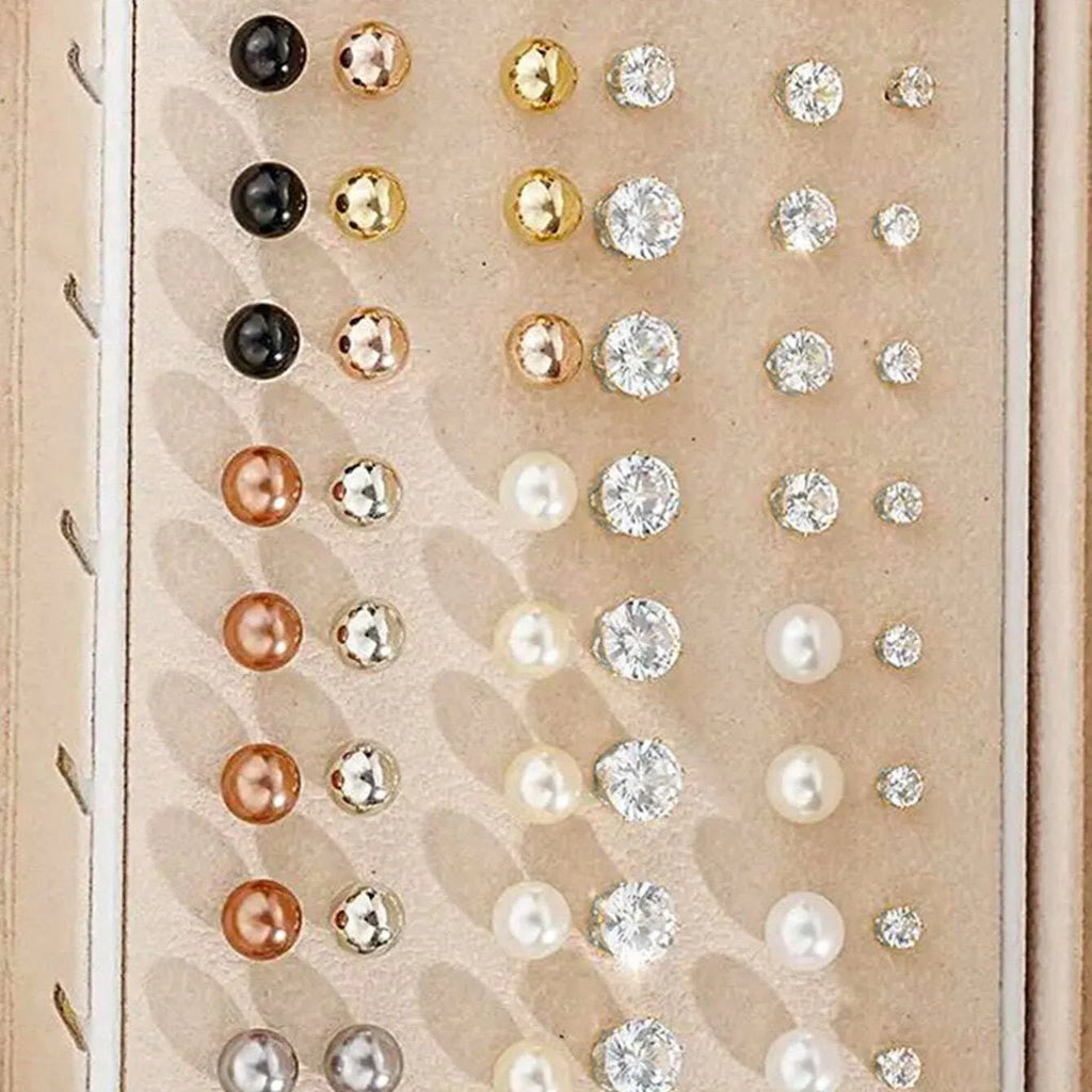 108 gold and yellow alloy geometric earrings with round pearl-like elements arranged in bulk set