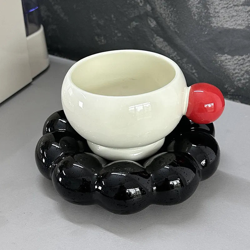 Nordic style ceramic coffee set with dish and cup in solid colour options