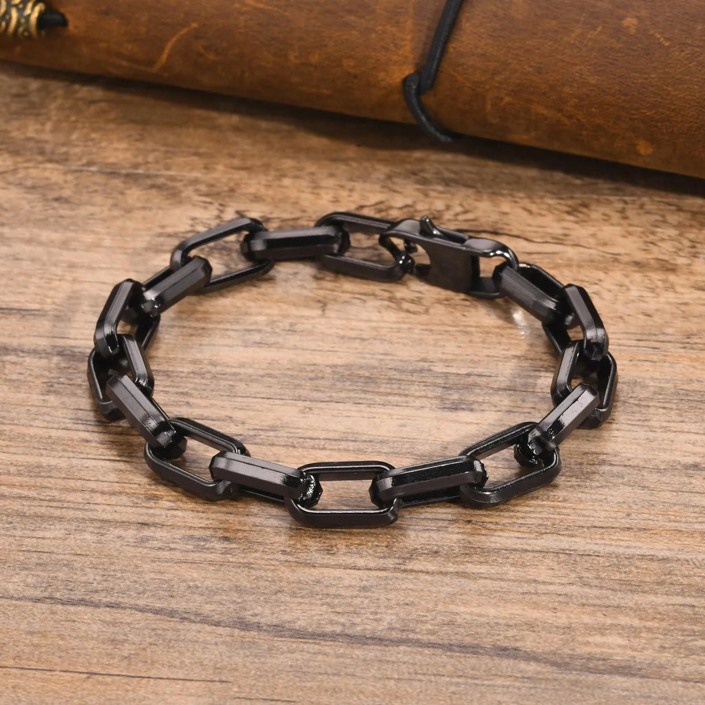Men's titanium steel square link bracelet in electroplated black finish with geometric design