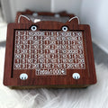 Wooden digital coin bank with retro design showing multiple currency theme options