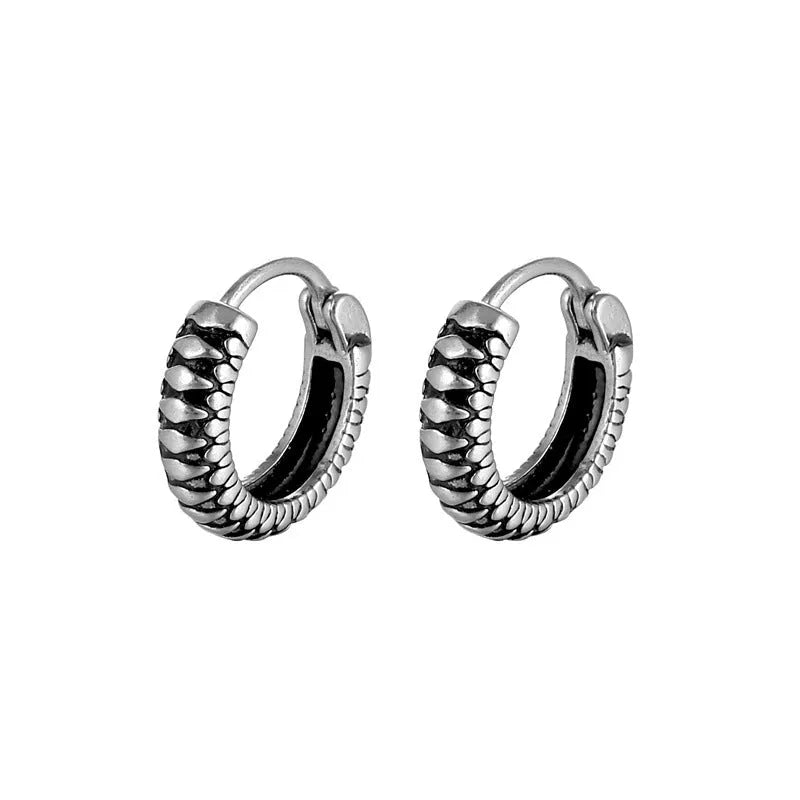 Geometric retro twist stainless steel earrings with stripe design in silver colour