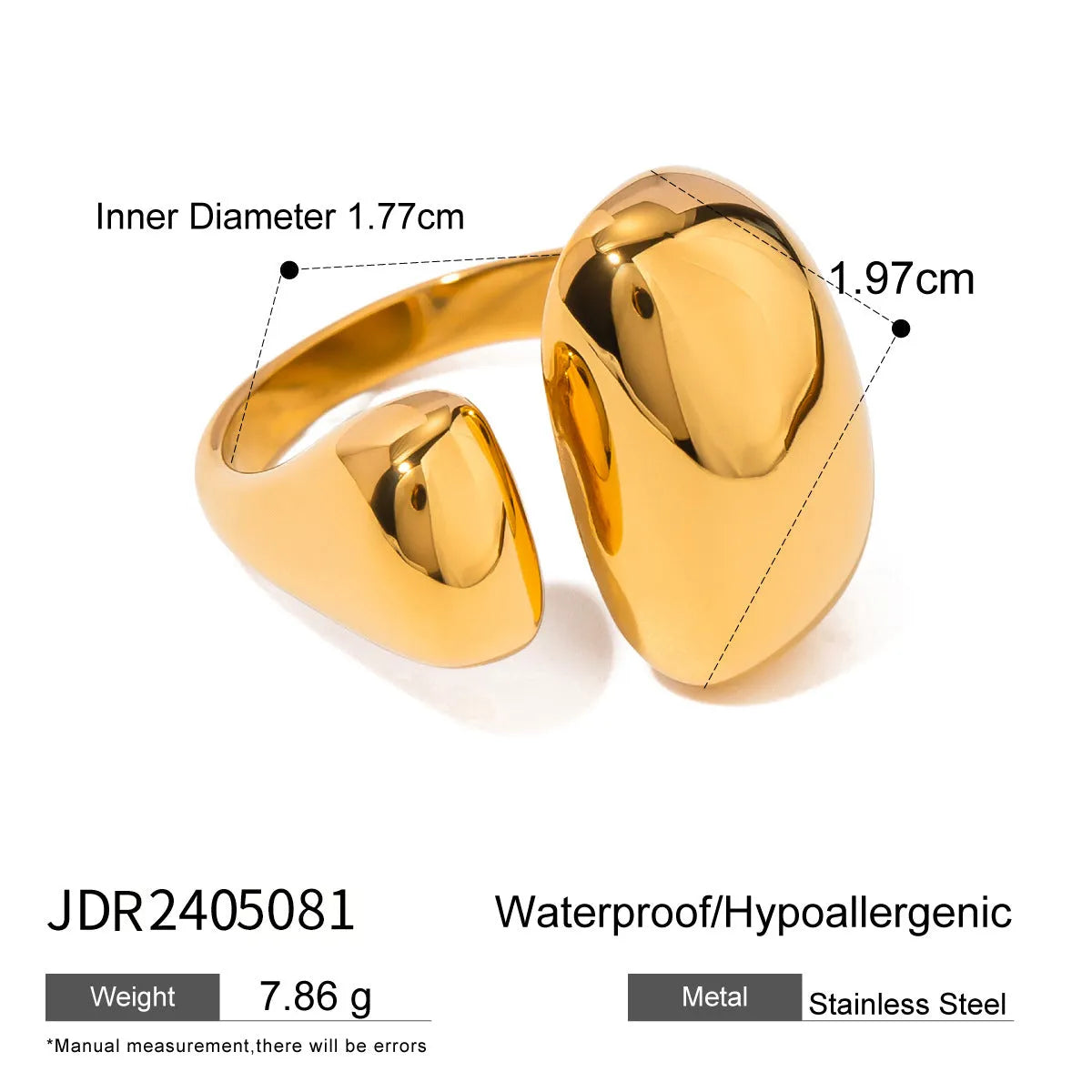 Women's exaggerated geometric stainless steel ring with electroplated finish