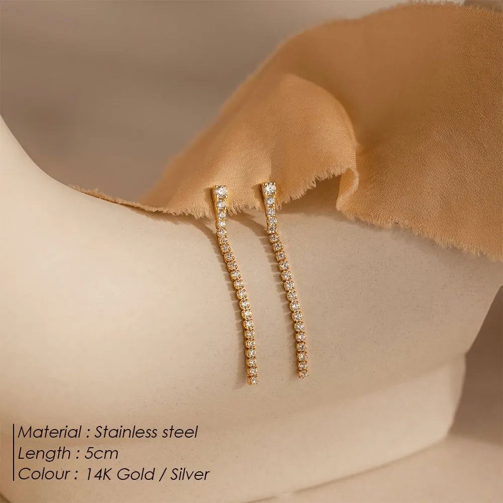 Women's geometric zircon earrings with Chinese style lines in stainless steel, gold and steel colour options