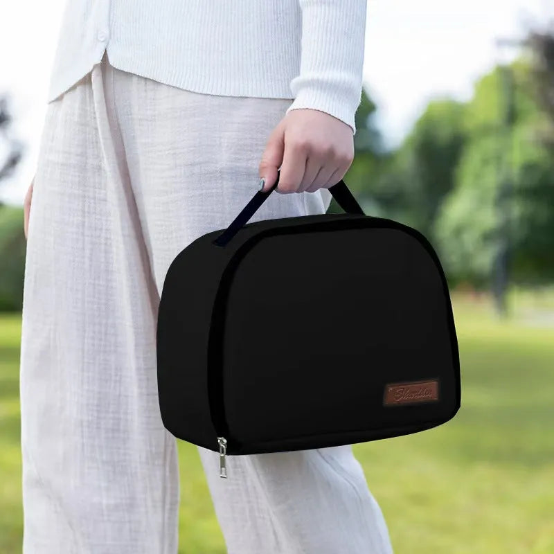 Insulated lunch bag with bento compartment in textured cloth material