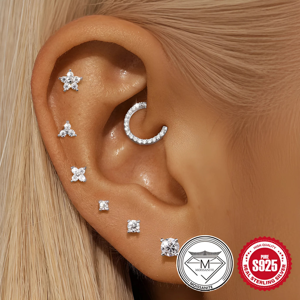 S925 sterling silver petal diamond stud earrings in platinum colour geometric debris style