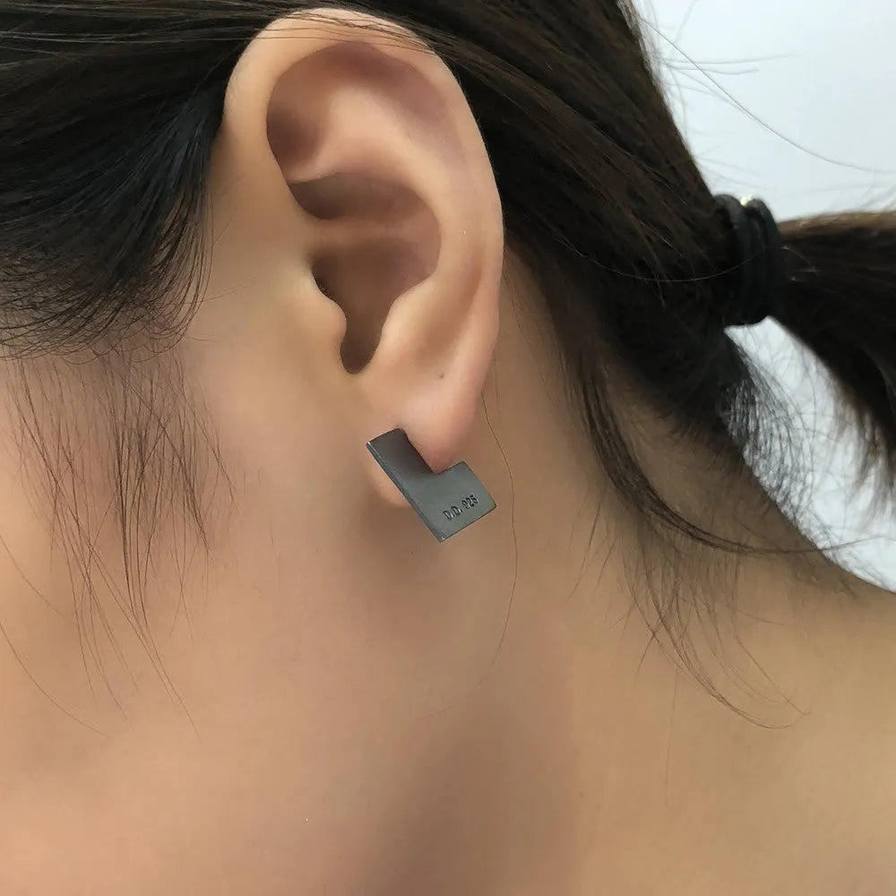 Oxidation black 925 sterling silver square earrings with 16mm geometry minimalist design