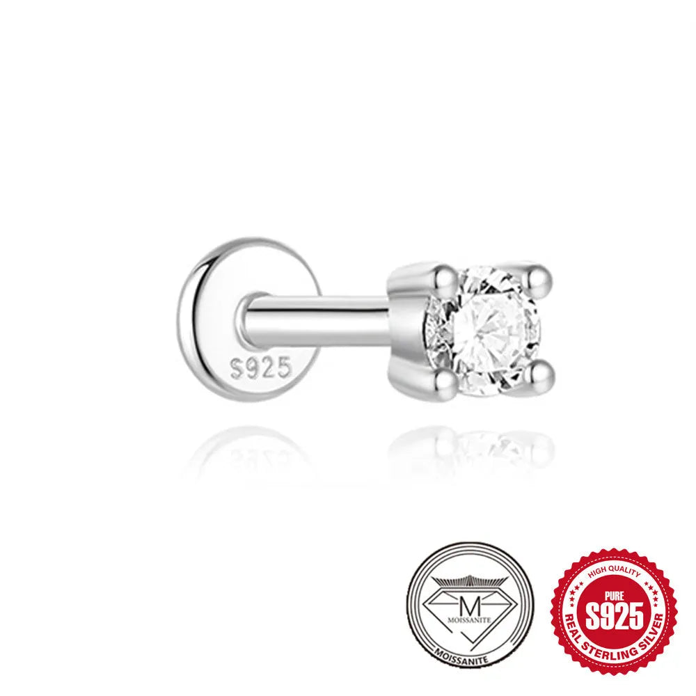 S925 sterling silver petal diamond stud earrings in platinum colour geometric debris style